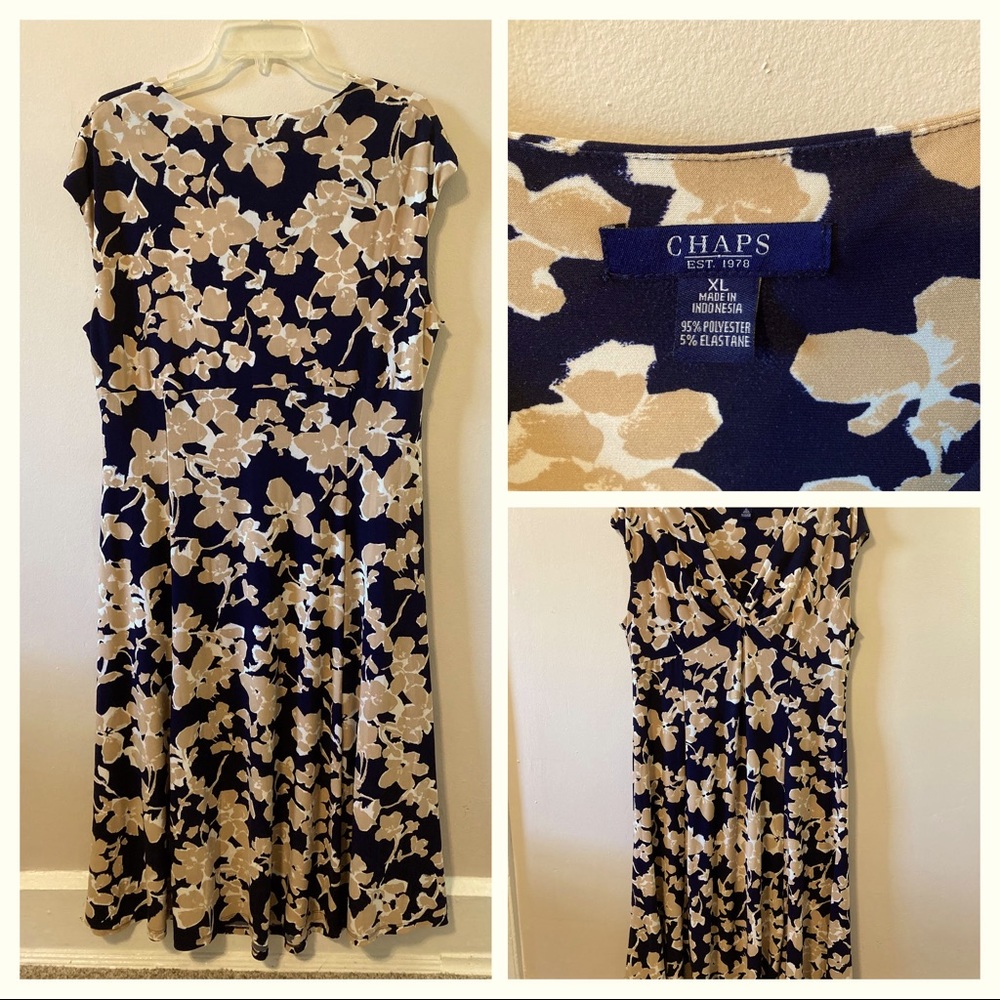 Chaps Navy/Tan Floral Midi Dress